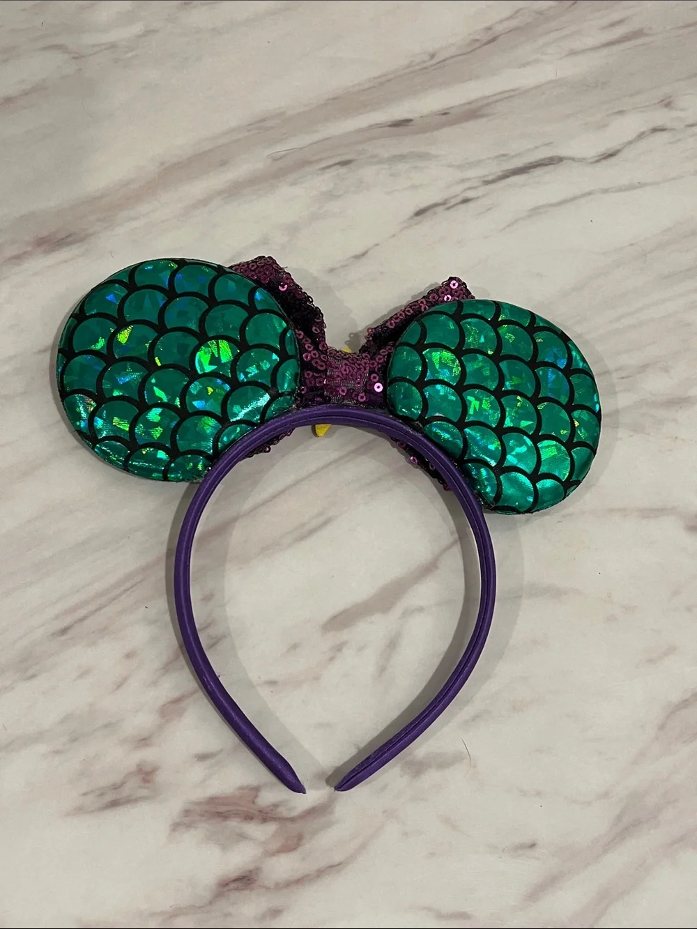 Kids Sequin Mermaid Ear Headband - Purple Bow & Green Scales